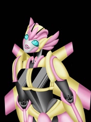 Size: 1125x1500 | Tagged: safe, artist:azure8azura, imported from derpibooru, fluttershy, robot, black background, female, flutterbot, simple background, solo, transformerfied, transformers