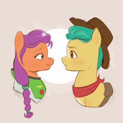 Size: 1162x1163 | Tagged: safe, artist:ddenver, imported from derpibooru, hitch trailblazer, sunny starscout, earth pony, pony, buzz lightyear, crossover, female, g5, hat, looking at each other, male, mare, my little pony: a new generation, shipping, stallion, straight, sunnyhitch, toy story, woody