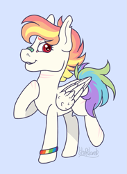 Size: 623x852 | Tagged: safe, artist:lilsoftlamb, imported from derpibooru, rainbow dash, pony, alternate design, blue background, scar, simple background, solo