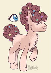 Size: 517x737 | Tagged: safe, artist:lilsoftlamb, imported from derpibooru, pinkie pie, pony, alternate design, eyes closed, simple background, solo