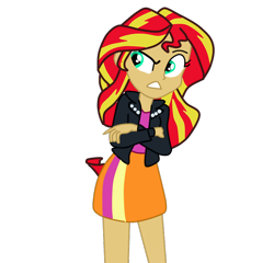 Size: 800x768 | Tagged: safe, artist:herusann, imported from derpibooru, sunset shimmer, equestria girls, equestria girls (movie), clothes, crossed arms, female, frown, jacket, leather jacket, simple background, skirt, solo, transparent background
