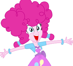 Size: 800x721 | Tagged: safe, artist:herusann, imported from derpibooru, pinkie pie, equestria girls, equestria girls (movie), :d, alternate hairstyle, bracelet, clothes, cutie mark, cutie mark on clothes, female, jewelry, open mouth, open smile, simple background, smiling, solo, transparent background