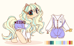 Size: 1808x1129 | Tagged: safe, artist:miioko, imported from derpibooru, oc, oc only, earth pony, pony, clothes, earth pony oc, female, mare, overalls, reference sheet, simple background, solo, transparent background