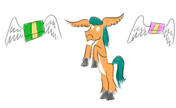 Size: 1024x631 | Tagged: safe, artist:horsesplease, imported from derpibooru, hitch trailblazer, earth pony, comparison, doodle, flying, g5, good night sweet prince, money, my little pony: a new generation, sad, sad hitch, surreal, wing ears, winged money, wings