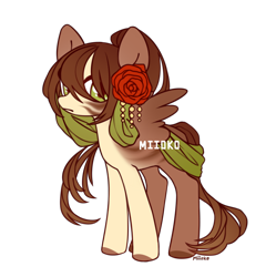 Size: 1230x1233 | Tagged: safe, artist:miioko, imported from derpibooru, oc, oc only, pegasus, pony, flower, flower in hair, pegasus oc, rose, simple background, solo, transparent background, wings