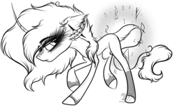 Size: 2157x1332 | Tagged: safe, artist:beamybutt, imported from derpibooru, oc, oc only, pony, unicorn, ear fluff, eyelashes, female, horn, lineart, mare, monochrome, raised hoof, simple background, solo, unicorn oc, white background