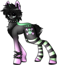 Size: 1749x2001 | Tagged: safe, artist:sketchytwi, imported from derpibooru, oc, oc only, pony, unicorn, chest fluff, clothes, ear piercing, earring, face paint, jewelry, leg warmers, piercing, simple background, skull, spiked wristband, transparent background, wristband
