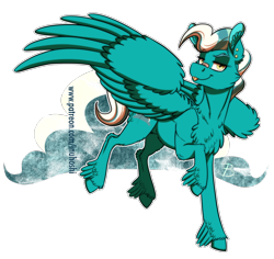 Size: 1200x1134 | Tagged: safe, artist:inuhoshi-to-darkpen, imported from derpibooru, oc, oc only, oc:stratos sphere, pegasus, pony, bandage, chest fluff, ear fluff, ear piercing, earring, feathered fetlocks, female, jewelry, mare, offspring, parent:sky stinger, parent:vapor trail, parents:vaporsky, piercing, simple background, solo, spread wings, tongue out, transparent background, wings