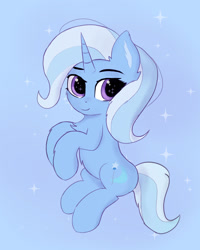 Size: 1280x1600 | Tagged: dead source, safe, artist:iiderping, imported from derpibooru, trixie, pony, unicorn, abstract background, blue background, chest fluff, cute, cutie mark, diatrixes, ear fluff, eyelashes, female, horn, mare, simple background, solo, tail