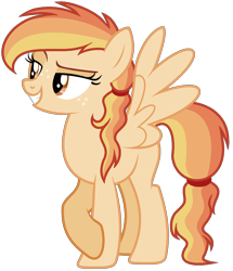 Size: 1200x1398 | Tagged: safe, artist:cindystarlight, imported from derpibooru, oc, oc only, pegasus, pony, brown eyes, female, freckles, full body, lidded eyes, mare, multicolored mane, multicolored tail, pegasus oc, show accurate, simple background, smiling, solo, spread wings, standing, tail, transparent background, wings