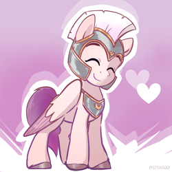 Size: 2048x2048 | Tagged: safe, artist:pfeffaroo, imported from derpibooru, pegasus, pony, abstract background, cute, eyes closed, g5, guard, happy, heart, helmet, high res, male, my little pony: a new generation, pegasus royal guard, royal guard, smiling, solo, stallion, unnamed character, unnamed pony