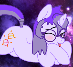 Size: 1906x1756 | Tagged: safe, artist:mellow91, artist:nebychko, imported from derpibooru, oc, oc only, oc:glass sight, pony, unicorn, adorasexy, blushing, cute, dock, female, galaxy, glasses, hooves together, horn, looking at you, lying down, mare, ocbetes, one eye closed, prone, seductive pose, sexy, smiling, smiling at you, solo, tail, tongue out, unicorn oc, wink, winking at you