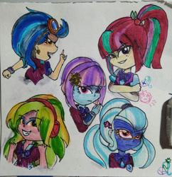 Size: 1280x1325 | Tagged: safe, artist:tong2602kn, imported from derpibooru, indigo zap, lemon zest, sour sweet, sugarcoat, sunny flare, equestria girls, shadow five, traditional art