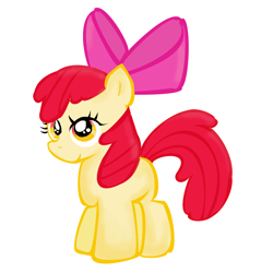 Size: 1000x1000 | Tagged: safe, artist:りんかべ, imported from derpibooru, apple bloom, earth pony, pony, apple bloom's bow, blank flank, bow, female, filly, hair bow, orange eyes, red mane, red tail, simple background, solo, tail, white background