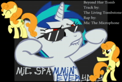 Size: 720x480 | Tagged: safe, imported from derpibooru, carrot top, dj pon-3, golden harvest, vinyl scratch, earth pony, pony, unicorn, 2011, ^^, beyond her garden, bipedal, brony history, eyes closed, female, green eyes, horn, lip bite, mare, mic the microphone, music, open mouth, open smile, orange mane, orange tail, pointing, raised hoof, smiling, sound, sound only, sunglasses, tail, thelivingtombstone, webm