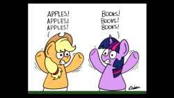 Size: 1280x720 | Tagged: safe, artist:bobthedalek, imported from derpibooru, applejack, twilight sparkle, ai assisted, ai content, fifteen.ai, offscreen character, puppet, sound, webm