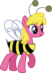 Size: 5650x7944 | Tagged: safe, alternate version, artist:wissle, imported from derpibooru, cherry berry, earth pony, pony, luna eclipsed, absurd resolution, animal costume, bee costume, cherry bee, clothes, costume, female, mare, nightmare night, nightmare night costume, simple background, smiling, solo, transparent background, vector, yellow mane