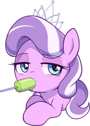 Size: 1125x1564 | Tagged: safe, artist:pestil, imported from ponybooru, diamond tiara, earth pony, pony, blushing, eating, female, filly, food, lidded eyes, mouth hold, popsicle, simple background, solo, sweat, transparent background