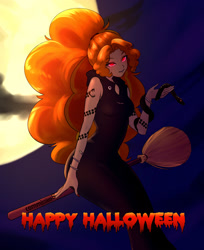 Size: 1600x1964 | Tagged: safe, artist:amazingpuffhair, imported from derpibooru, adagio dazzle, snake, equestria girls, broom, halloween, holiday, nightmare night, solo, soul eater