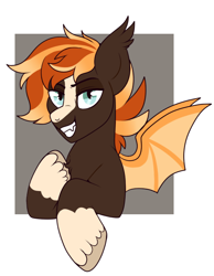 Size: 532x685 | Tagged: safe, artist:lulubell, imported from derpibooru, oc, oc only, oc:jack'o'lantern, bat pony, bust, male