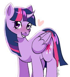 Size: 3000x3272 | Tagged: safe, artist:mokrysha, imported from derpibooru, twilight sparkle, alicorn, pony, cute, female, folded wings, heart, high res, mare, simple background, smiling, solo, twiabetes, twilight sparkle (alicorn), white background, wings