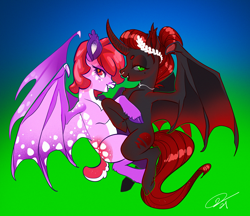 Size: 2640x2276 | Tagged: safe, artist:opalacorn, imported from derpibooru, oc, oc only, oc:dawnfire, oc:void, alicorn, bat pony, bat pony alicorn, deer, pony, bat wings, deer oc, duo, high res, horn, wings