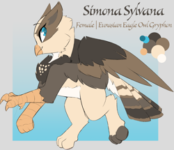 Size: 2306x1979 | Tagged: safe, artist:beardie, imported from derpibooru, oc, oc:simona sylvana, bird, griffon, hybrid, owl, eared griffon, female, reference, reference sheet