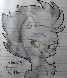 Size: 2997x3482 | Tagged: safe, artist:iceflower99, imported from derpibooru, spitfire, pegasus, pony, chest fluff, high res, inktober, inktober 2021, lined paper, solo, traditional art