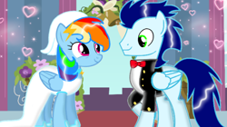 Size: 1280x718 | Tagged: safe, artist:mlplary6, imported from derpibooru, rainbow dash, soarin', clothes, dress, female, male, marriage, shipping, soarindash, straight, suit, wedding, wedding dress