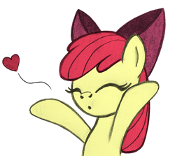 Size: 1024x915 | Tagged: safe, artist:lockerobster, color edit, edit, imported from derpibooru, apple bloom, earth pony, pony, adorabloom, blowing a kiss, bow, colored, cute, eyes closed, female, filly, floating heart, heart, kissing, simple background, solo, transparent background