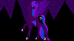 Size: 2048x1152 | Tagged: safe, artist:darkgalaxy, imported from derpibooru, oc, alicorn, unicorn, alicorn oc, glowing, glowing wings, horn, moon, night, stars, wings