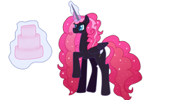 Size: 3264x1836 | Tagged: safe, artist:herusann, imported from derpibooru, pinkie pie, alicorn, pony, alicornified, ethereal mane, female, glowing, glowing horn, horn, levitation, magic, mare, nightmare pinkie, nightmarified, pinkiecorn, race swap, raised hoof, simple background, solo, starry mane, telekinesis, transparent background, xk-class end-of-the-world scenario