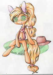 Size: 1465x2094 | Tagged: safe, artist:alcidence, imported from derpibooru, part of a set, applejack, earth pony, pony, applejack's hat, bandana, belt, clothes, colored pupils, cowboy hat, hat, solo, traditional art, vest, wingding eyes