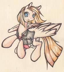 Size: 1548x1738 | Tagged: safe, artist:alcidence, imported from derpibooru, oc, oc only, oc:alen d, pegasus, pony, clothes, colored pupils, necktie, shirt, solo, traditional art