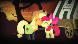 Size: 1280x720 | Tagged: safe, imported from derpibooru, screencap, apple bloom, applejack, earth pony, pony, season 4, somepony to watch over me, adorabloom, boots, cute, duo, duo female, female, filly, fireproof boots, jackabetes, reconciliation, shoes