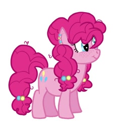 Size: 768x768 | Tagged: safe, artist:fantagekittengirl, imported from derpibooru, pinkie pie, earth pony, pony, :t, blue eyes, female, mare, messy mane, pink mane, pink tail, simple background, smiling, solo, standing, tail, white background