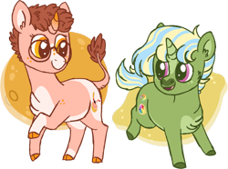 Size: 1951x1452 | Tagged: safe, artist:queenderpyturtle, imported from derpibooru, oc, oc only, oc:citra limon, oc:grapefruit autumn, pony, unicorn, chibi, female, mare, simple background, transparent background