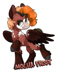 Size: 2421x2965 | Tagged: safe, artist:luximus17, imported from derpibooru, oc, oc only, oc:mocha frost, pegasus, pony, bald face, blaze (coat marking), coat markings, colored wings, facial markings, female, high res, mare, markings, pegasus oc, simple background, smiling, smirk, socks (coat markings), solo, spread wings, standing on two hooves, transparent background, wings