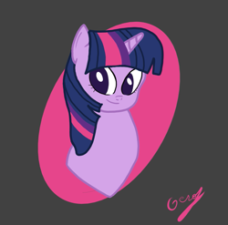 Size: 791x780 | Tagged: safe, artist:realgero, imported from derpibooru, twilight sparkle, pony, unicorn, bust, eyelashes, gray background, portrait, simple background, smiling, solo