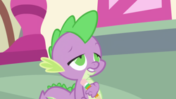 Size: 1920x1080 | Tagged: safe, imported from derpibooru, screencap, spike, dragon, friendship is magic, season 1, frown, lidded eyes, life, male, pencil, ponyville, shorty, solo, spikey wikey