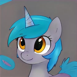 Size: 1024x1024 | Tagged: safe, imported from derpibooru, alicorn, pony, ai content, ai generated, eyebrows, eyebrows visible through hair, eyelashes, female, generator:thisponydoesnotexist, gray background, mare, simple background, smiling, solo