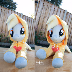 Size: 1600x1600 | Tagged: safe, artist:meplushyou, imported from derpibooru, derpy hooves, pegasus, pony, clothes, hoodie, irl, life size, lying down, photo, plushie, prone, solo