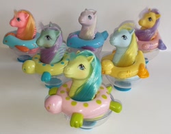 Size: 960x750 | Tagged: safe, imported from derpibooru, photographer:candiedchris, backstroke, sea rider, sea shimmer, sea star, splasher, surf rider, tiny bubbles, bird, duck, fish, sea pony, turtle, adorastroke, baby sea ponies, cup, cute, cutie shimmer, female, filly, g1, inner tube, irl, photo, sea ponies, sea stawwr, splasherbetes, surfabetes, tinydorable, toy