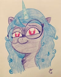 Size: 1640x2048 | Tagged: safe, artist:jesslmc16, imported from derpibooru, izzy moonbow, pony, unicorn, spoiler:my little pony: a new generation, colored pencil drawing, cute, drawing, g5, glasses, izzybetes, my little pony: a new generation, solo, traditional art