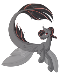 Size: 2315x2590 | Tagged: safe, artist:amazing-artsong, imported from derpibooru, oc, oc only, seapony (g4), clothes, dorsal fin, ear fluff, fin wings, fins, fish tail, flowing mane, flowing tail, high res, looking at you, male, red eyes, simple background, smiling, solo, tail, tongue out, transparent background, unshorn fetlocks, wings