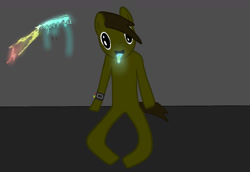 Size: 1280x880 | Tagged: safe, artist:johnnybro288, imported from derpibooru, oc, oc only, earth pony, human, darkness, drool, front view, humanized, infected, joy virus, rainbow, reference, sitting, smiling, solo, stain on wall