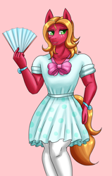 Size: 1400x2200 | Tagged: safe, artist:zachc, imported from derpibooru, big macintosh, anthro, earth pony, bow, clothes, crossdressing, dress, male, orchard blossom, pink background, simple background, socks, solo, thigh highs