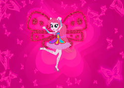 Size: 1221x869 | Tagged: safe, artist:selenaede, artist:user15432, imported from derpibooru, pinkie pie, fairy, equestria girls, alternate hairstyle, base used, butterflix, clothes, crossover, dress, fairy wings, fairyized, high heels, long hair, pink dress, pink wings, ponied up, shoes, solo, wings, winx, winx club, winxified