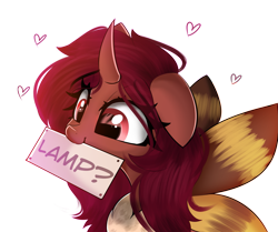 Size: 2087x1748 | Tagged: safe, artist:janelearts, imported from derpibooru, oc, oc only, oc:flechette, changeling, moth, mothling, original species, cute, female, heart, horn, lamp, lämp, red changeling, sign, simple background, solo, transparent background, wings