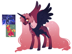 Size: 1280x968 | Tagged: safe, artist:twilightpriincess, imported from derpibooru, big macintosh, princess luna, oc, alicorn, earth pony, pony, alicorn oc, coat markings, ethereal mane, horn, male, offspring, parent:big macintosh, parent:princess luna, parents:lunamac, simple background, stallion, starry mane, transparent background, wings